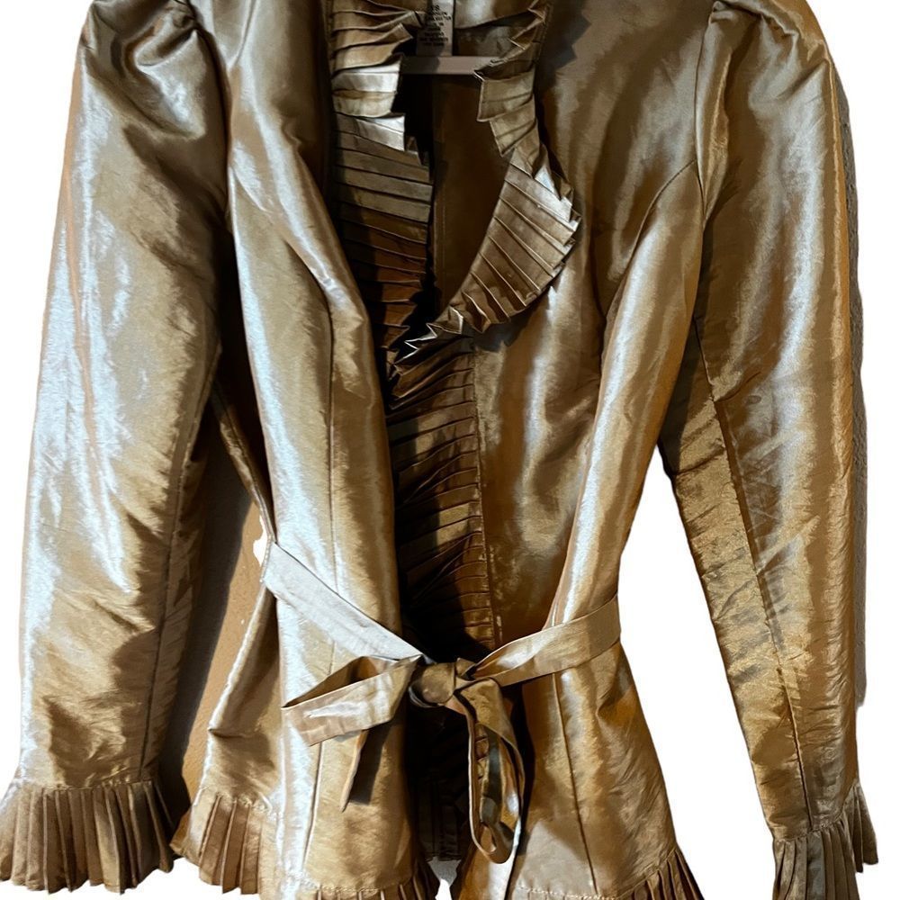 Victor Costa Occasion  Ruffled Jacket  Metallic Gold Sz XS